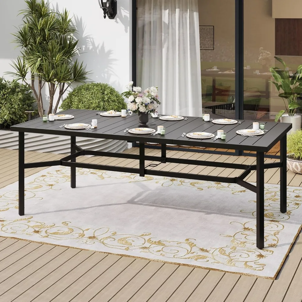 

83 Patio Table for 8,Large Rectangle Patio Dining Table with Umbrella Hole, E-Coating and Powder Coating Steel Frame Meta
