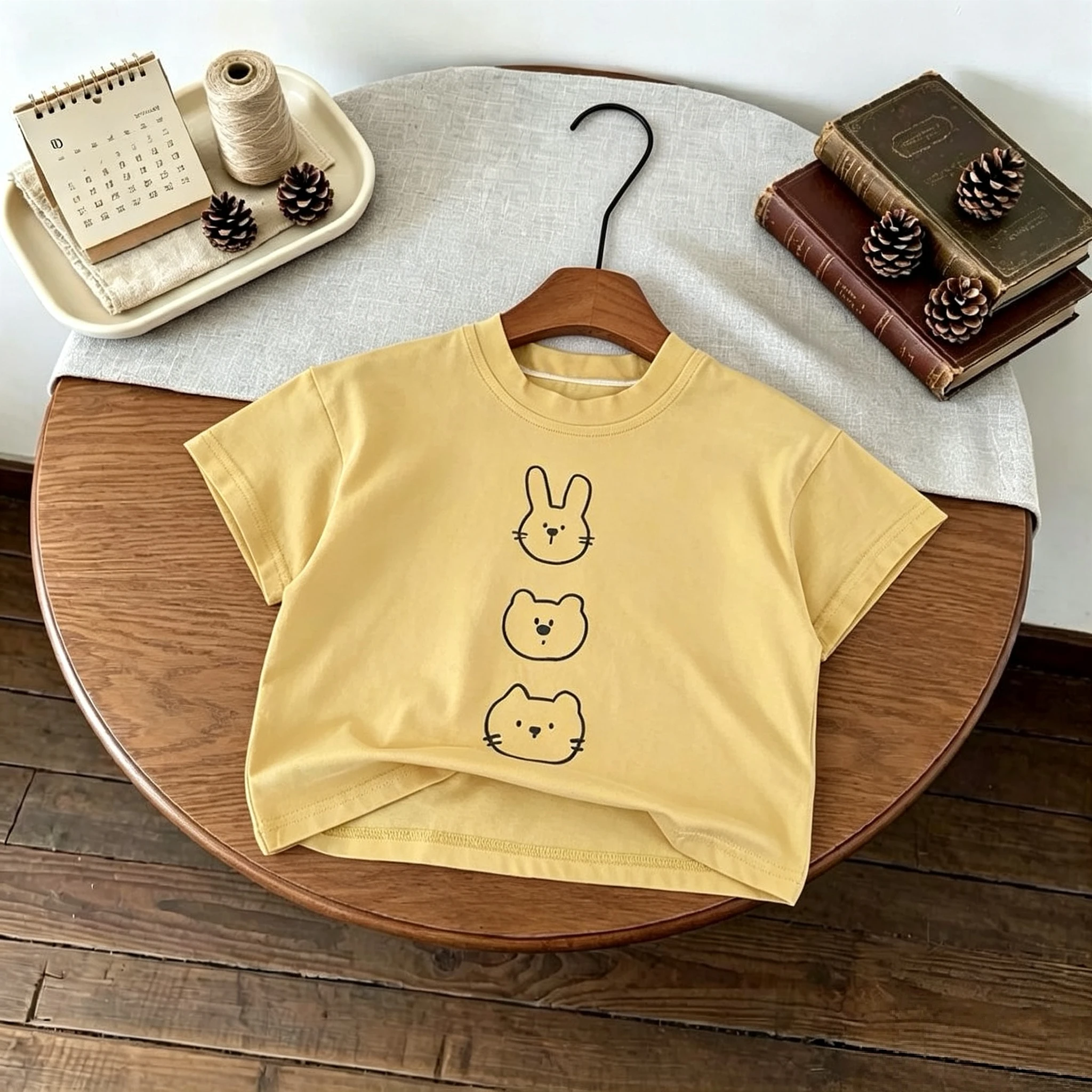Solid Color Simple Kids Clothes Tops Short-sleeved Tees Printed Cartoon Baby Girl Boy Casual T-shirt Round Collar Loose Tshirts