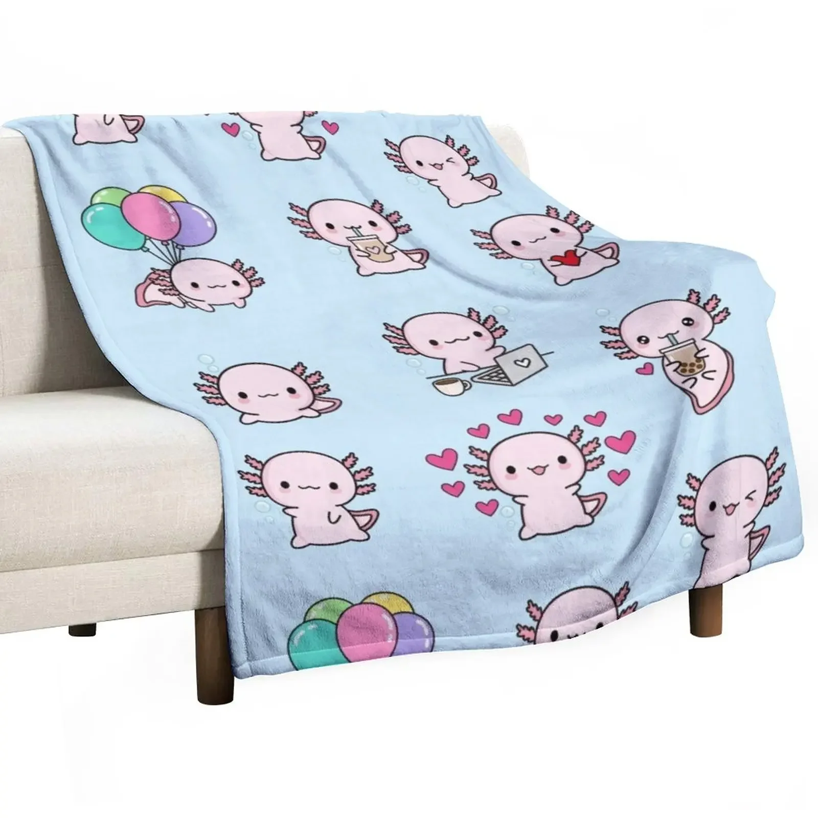 Copia de Cute Axolotl, set Throw Blanket Decorative Beds warm for winter Blankets