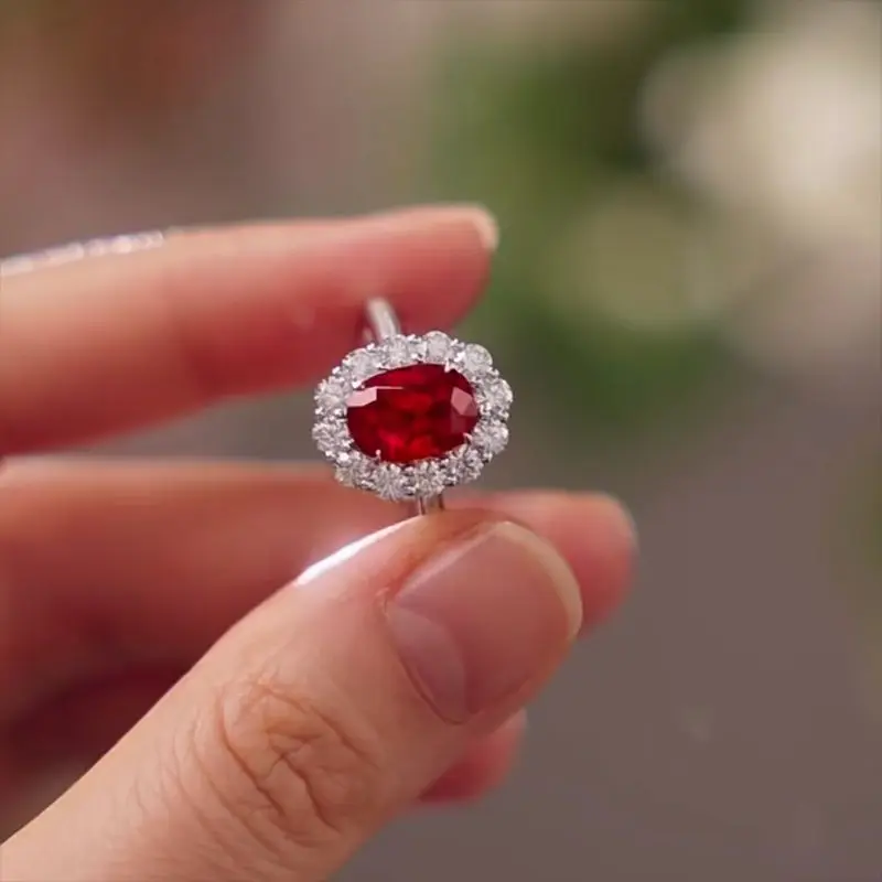 Xiaoyan's new 100% S925 silver blue treasure ring with 6.5 luxurious sparkling exquisite jewelry anniversary gift