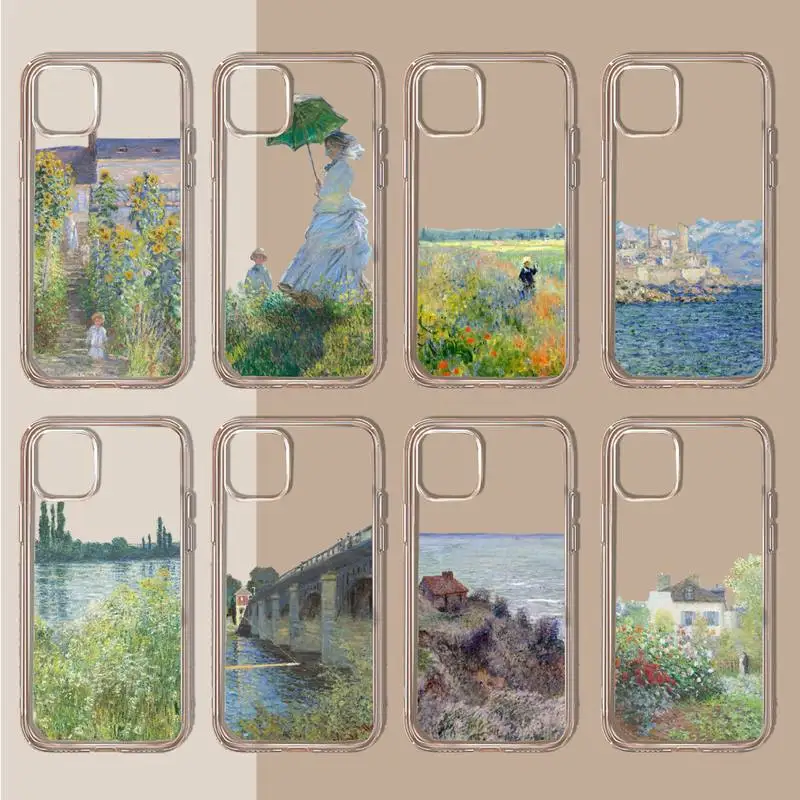 Claude Monet Painting Art Aesthetic Phone Case Transparent soft For iphone 11 13 12 14 15 pro max mini plus