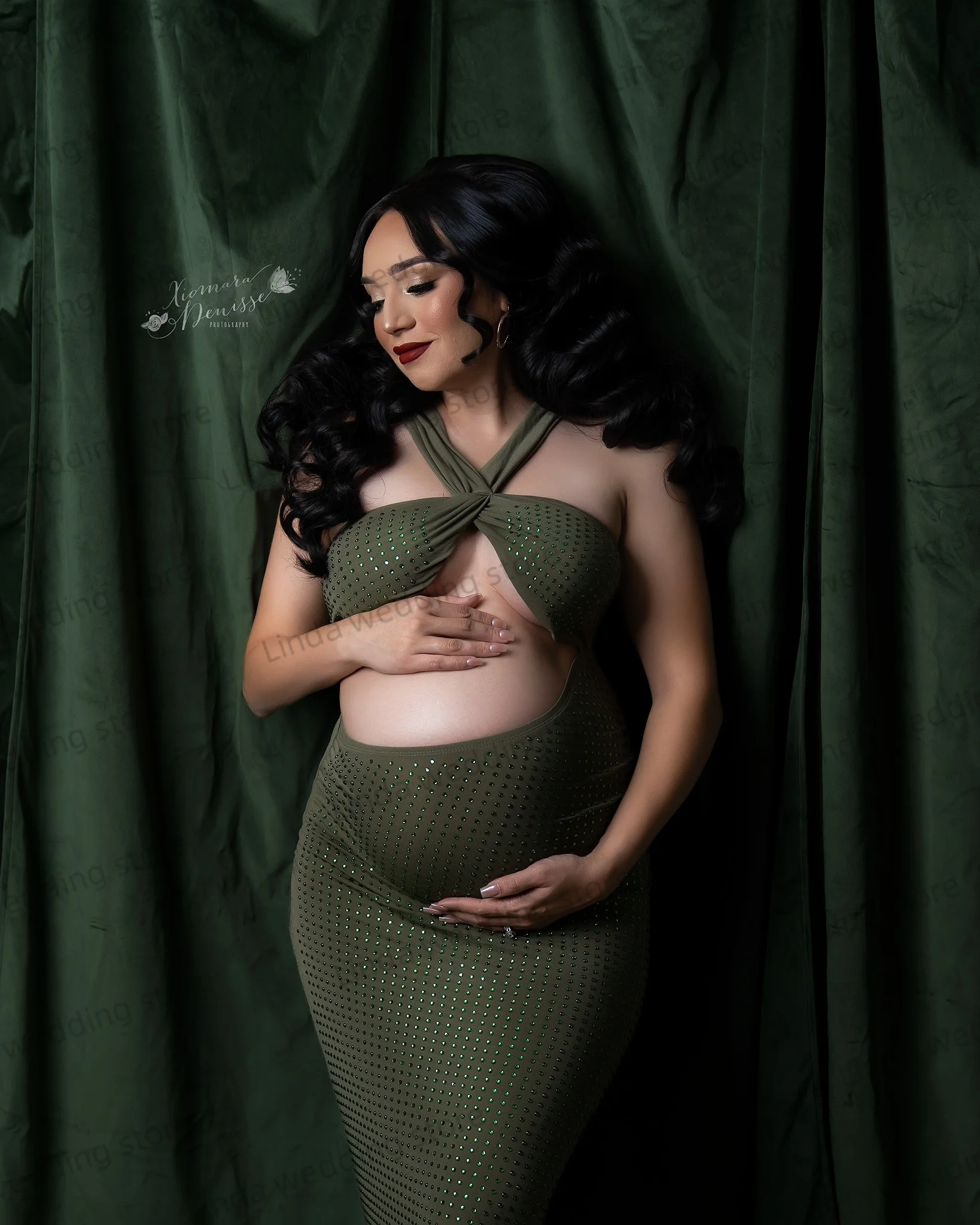 Vestidos de maternidad verdes sexys para fotos, Vestidos de Noche de sirena, batas de fotografía para Babyshower, Vestidos de tiro de dos piezas