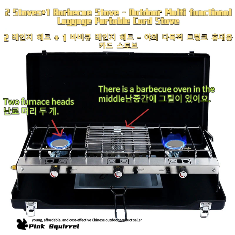 

Outdoor Gas Stove, Double-burner Suitcase-type Barbecue, Stainless Steel Picnic Multi-function Cassette Stove Gas Burner