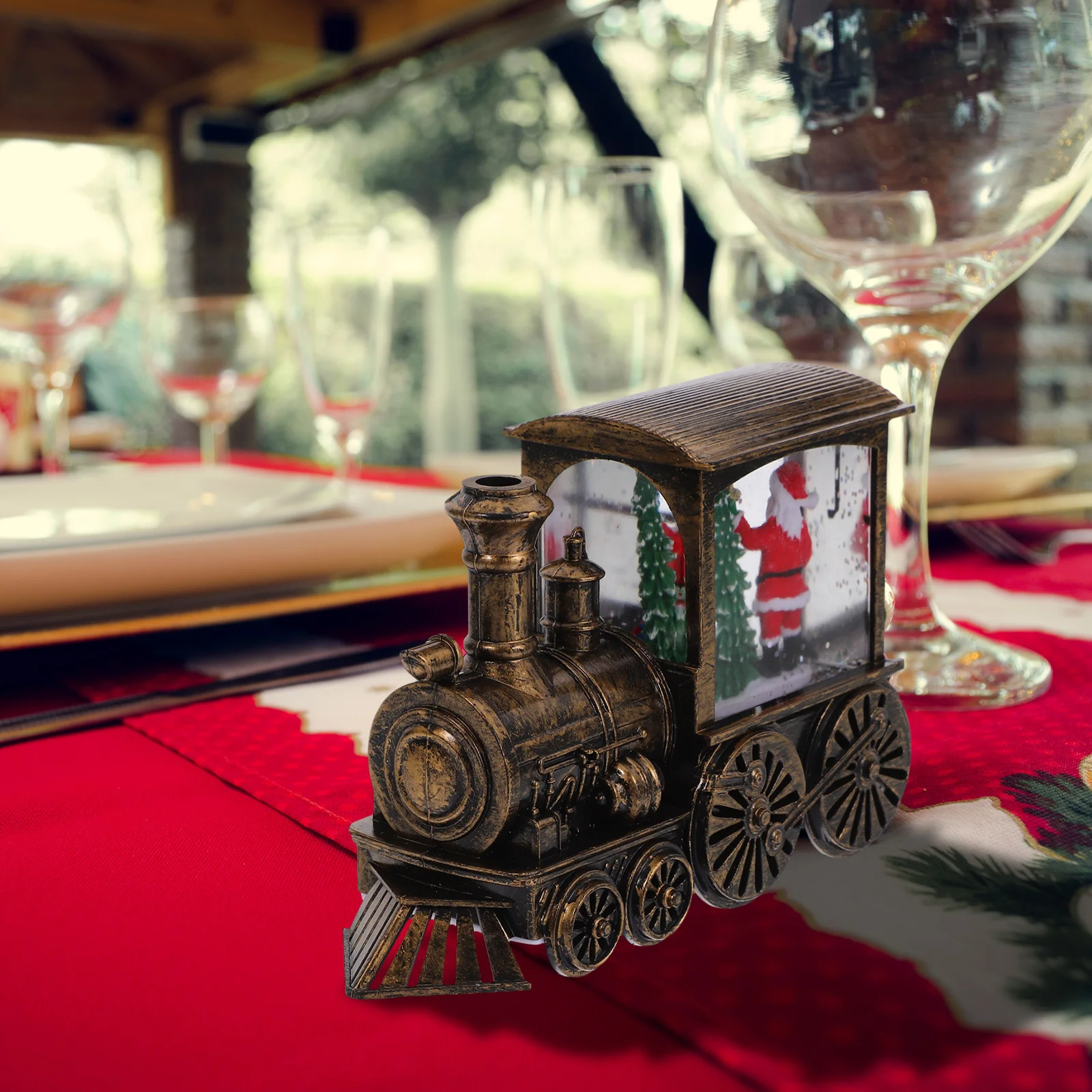 Christmas Lighted Train Head Ornament Night Light Holiday Decoration Snow Globe Style Christmas Home Decor Indoor Festive