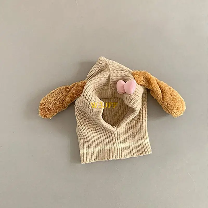 

W3JF 2 In 1 Baby Hat Scarf Integrated Warm Winter Earflap Bonnet Caps Neck Scarf with Plush Dog Ears Decor for Boys Girls