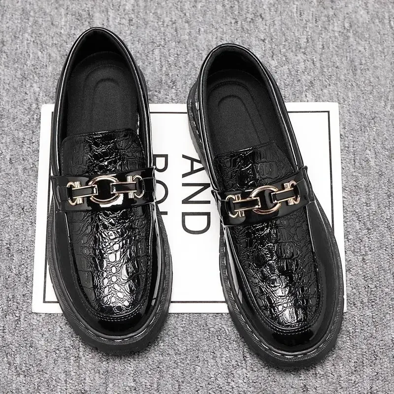 Male Casual Shoe Round Toe Black Men\'s Leather Shoes Non Slip and Waterproof Comfortable Slip-on New In Designer Luxury Sale Pu