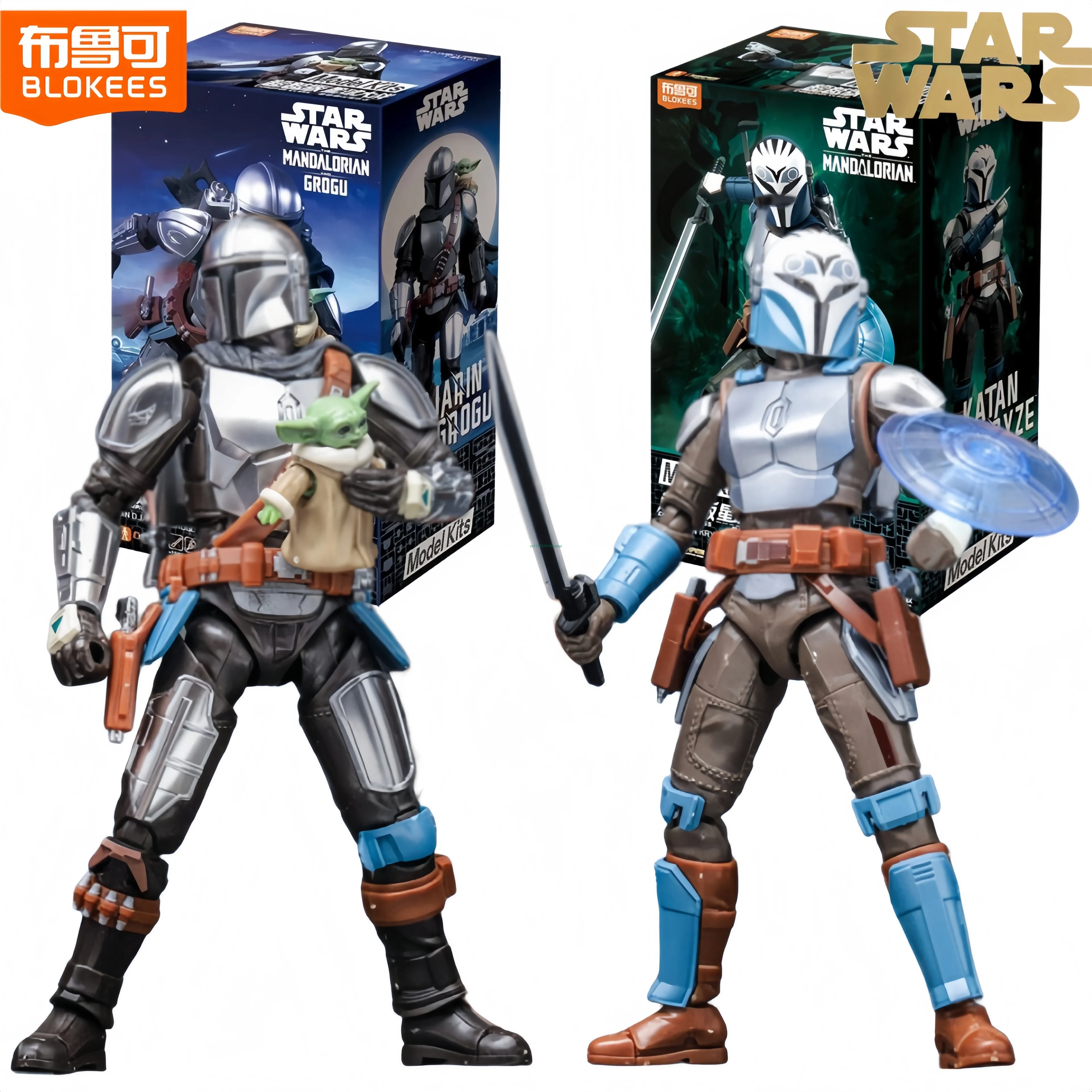 Blokees Star Wars Champion Din Djarin & Grogu Pre-Painted Articulated Mandalorian Figure DIY Desktop Display Collectible Gift