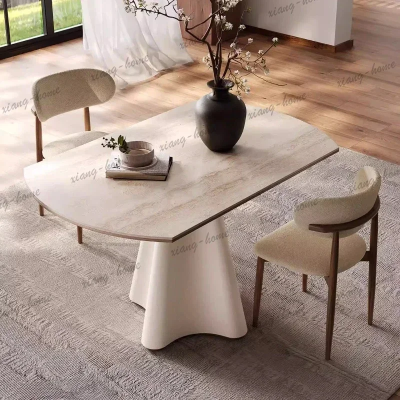 LSHome Luxury Modern Rock Slab Retractable 120cm 130cm Dining Table And Sets 4 Chairs Dining Rooms Pliante Kitchen Furniture