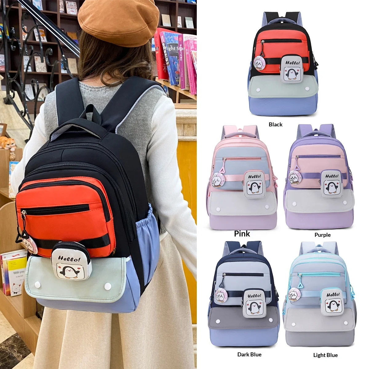 Fashionable Color-Block Breathable Backpack Junior Senior High School Students Women's Casual Versatile New Backpack
