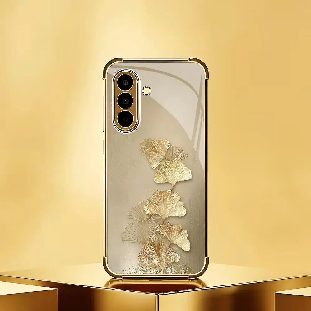 Ginkgo leaf electroplated glass phone case suitable for Samsung Galaxy S26 S25 S24 S23 S22 S20FE/Ultra/Plus anti drop back cover