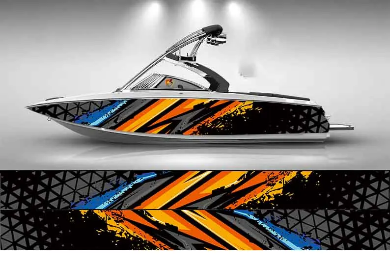 Geometric Abstract Ink Splatter Boat Stickers, PVC Waterproof Vinyl Wrap Decals for Fishing Boats, Durable and Stylish Design