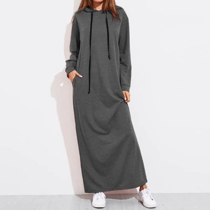 Hooded Long Hoodie Dress Women Muslim Casual Clothing 2024 Eid Sweatshirt Long Dresses Khimar Turkey Robe Ramadan Islam Abaya