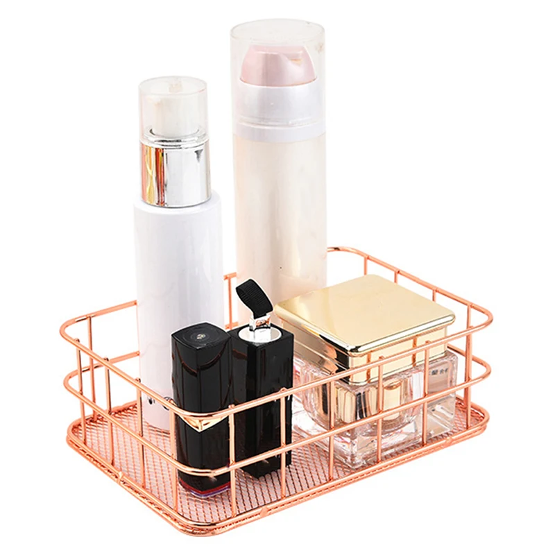 Nordic Gold Metal Iron Makeup Pen Storage Basket Office Desktop Sundries Makeup Brushes Holder Table Cosmetics Organizer Rack