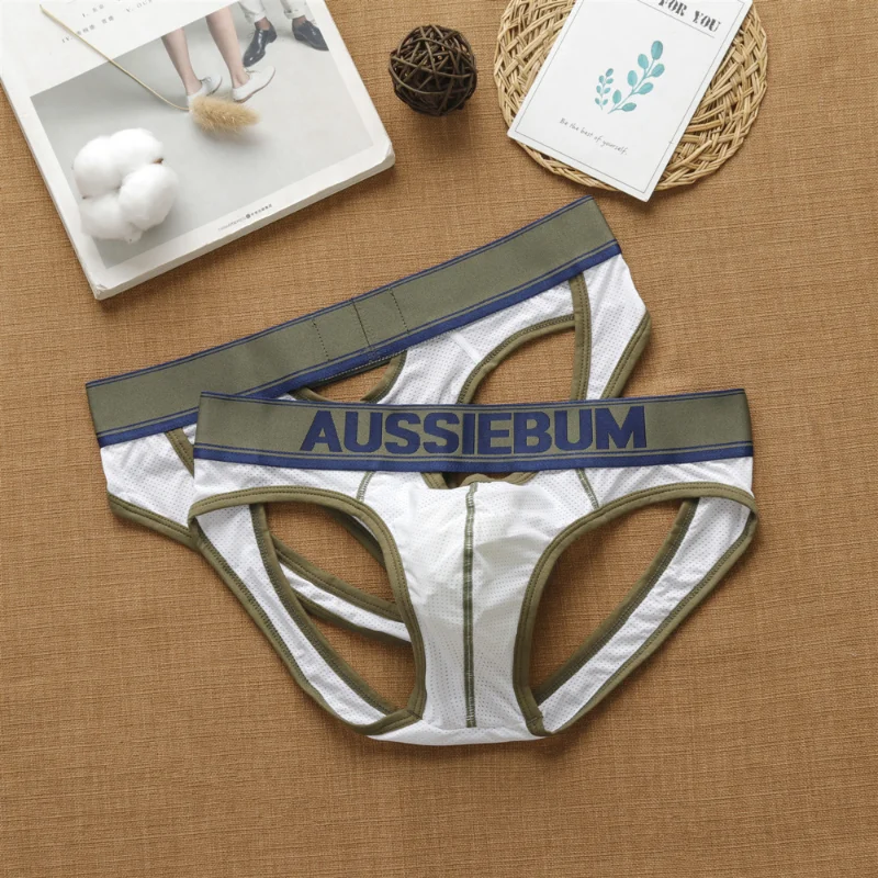 Aussiebum Men\'s Briefs solid color sexy Low waist fun buttock lifting breathable front and back hollowed out underwear