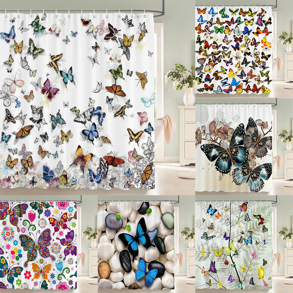 

Colorful Butterfly Feathers 3d Shower Curtains Bathroom Curtain With Hooks Waterproof 180x240 Polyester Cloth Decoration Screen