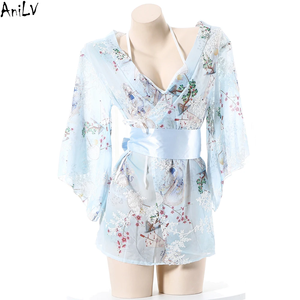 AniLV Japanese Kimono Erotic Underwear Outfits Yukata Women Temptation Bathrobe Nightgown Lingerie Costumes