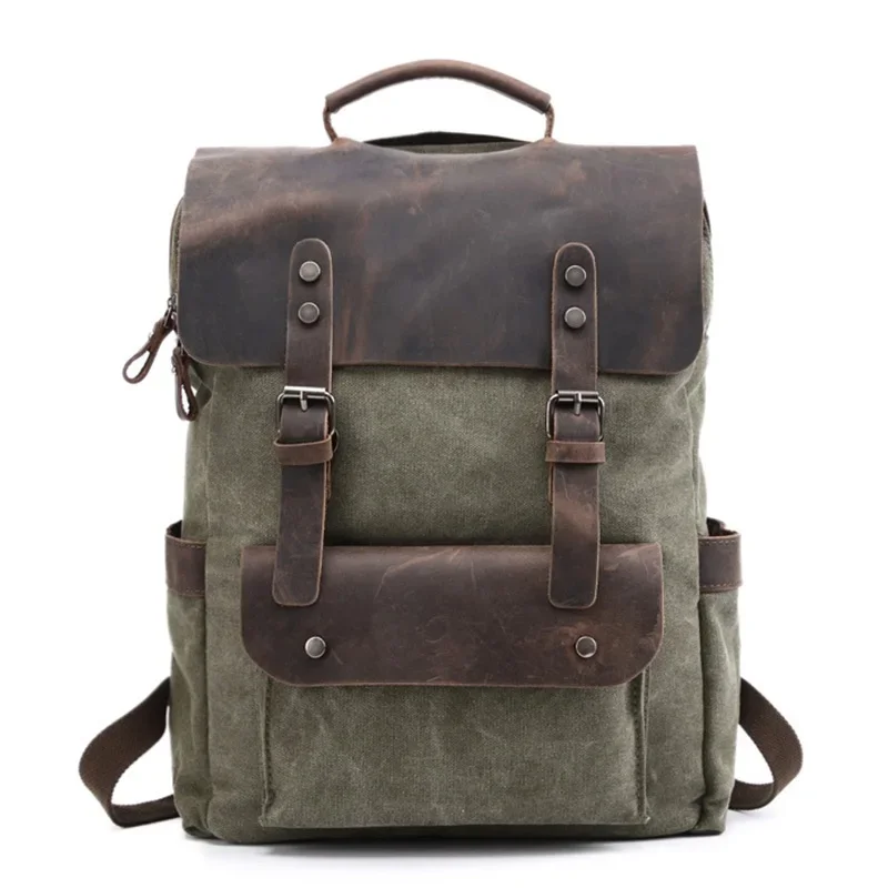 

M201 Vintage Multifunction Canvas Leather Backpacks for Men Laptop Daypacks Canvas Rucksacks Large Travel Backpack Back Packs