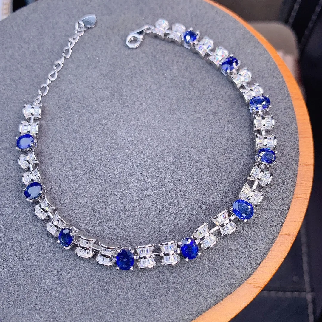 

925 Sterling Silver 100% Natural Sapphire Women's Bracelet Wedding Jewelry Silver Bracelet Luxury Jewelry Free Shipping