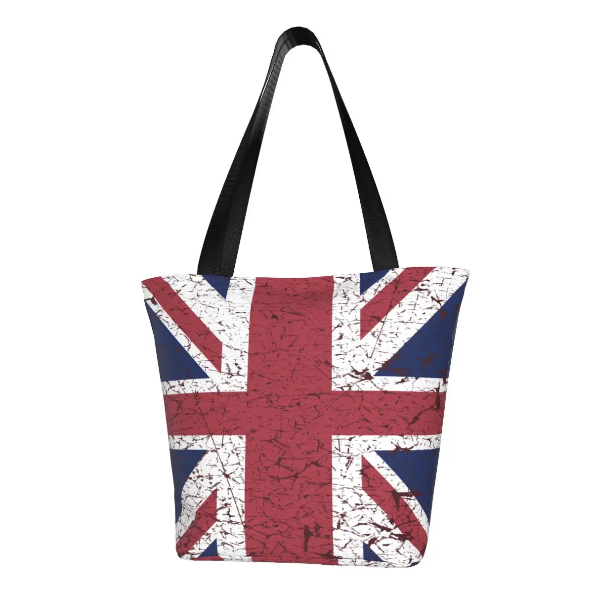 Vintage Union Jack Flag Of Great Britain Groceries Shopping Bags Canvas Shopper Shoulder Tote Bags Big Capacity Portable Handbag