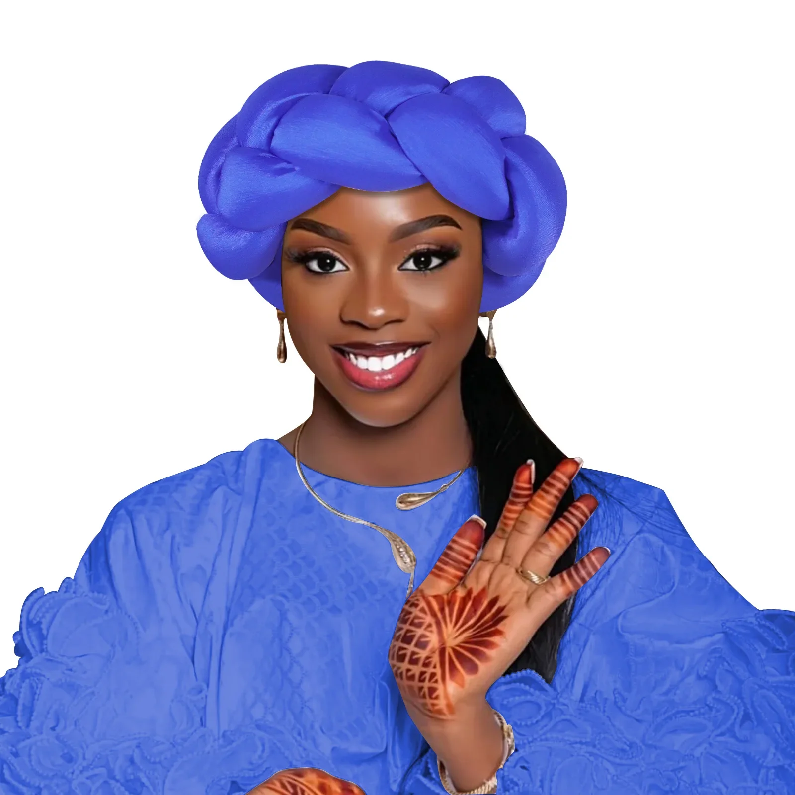 

Nigeria Wedding Party Headpiece Female Headband Exaggerated Big Braid Head Band African Raw Silk Turban Cap for Women