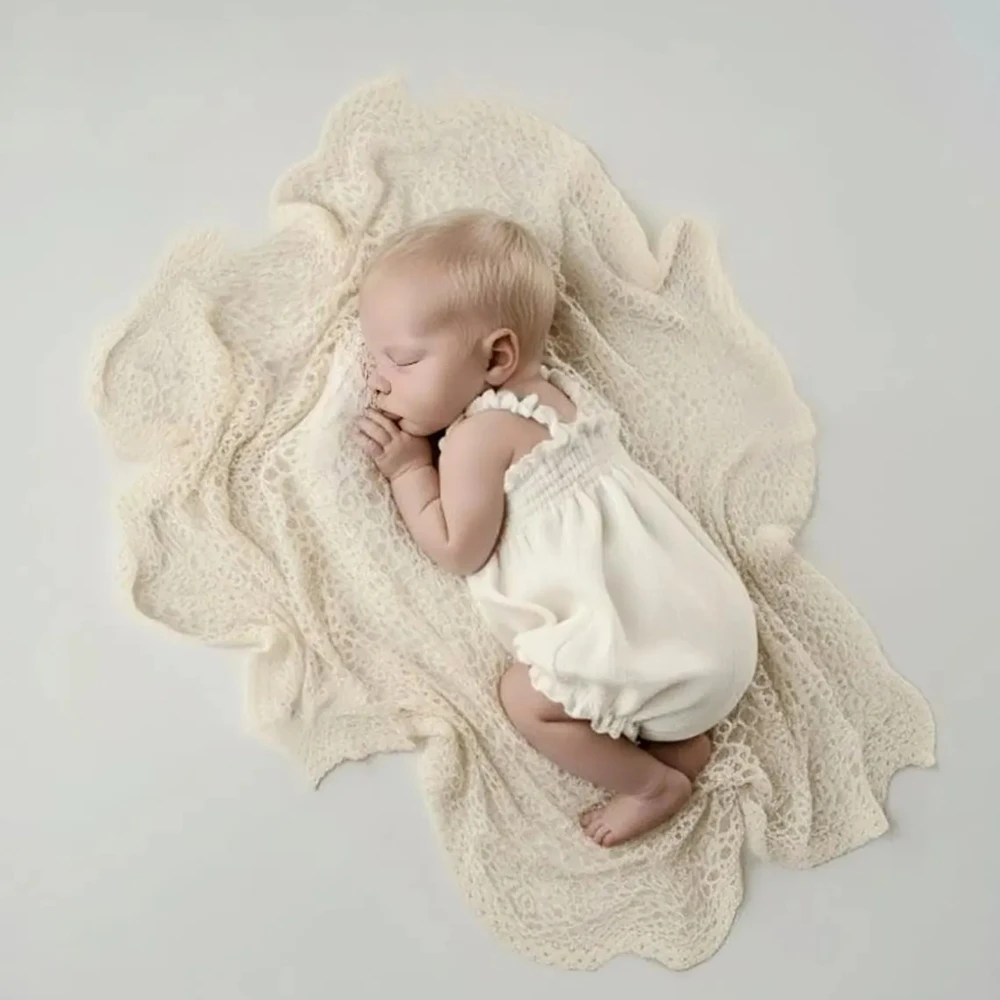 Newborn Photography Props White Double Layer Cotton Romper Baby Girl Outfit Ruffle Strap Smocked Infant Photoshoot Clothes