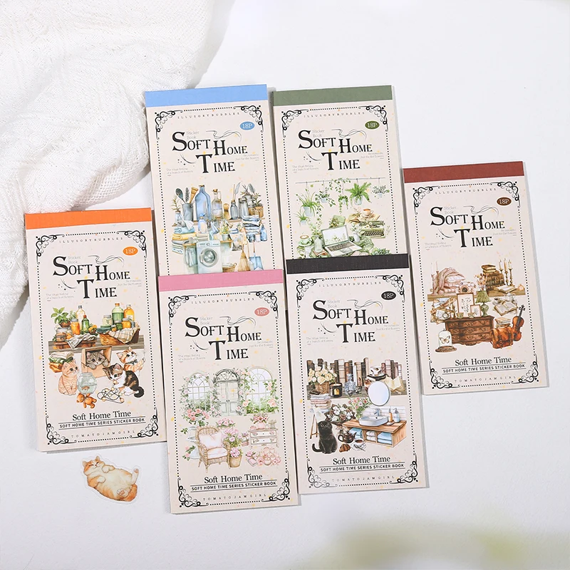 18sheets/bag Soft Home Time Series Home Scenery Double Material Die Cut Sticker Book DIY Card Cup Photo Frame Decorative Gift