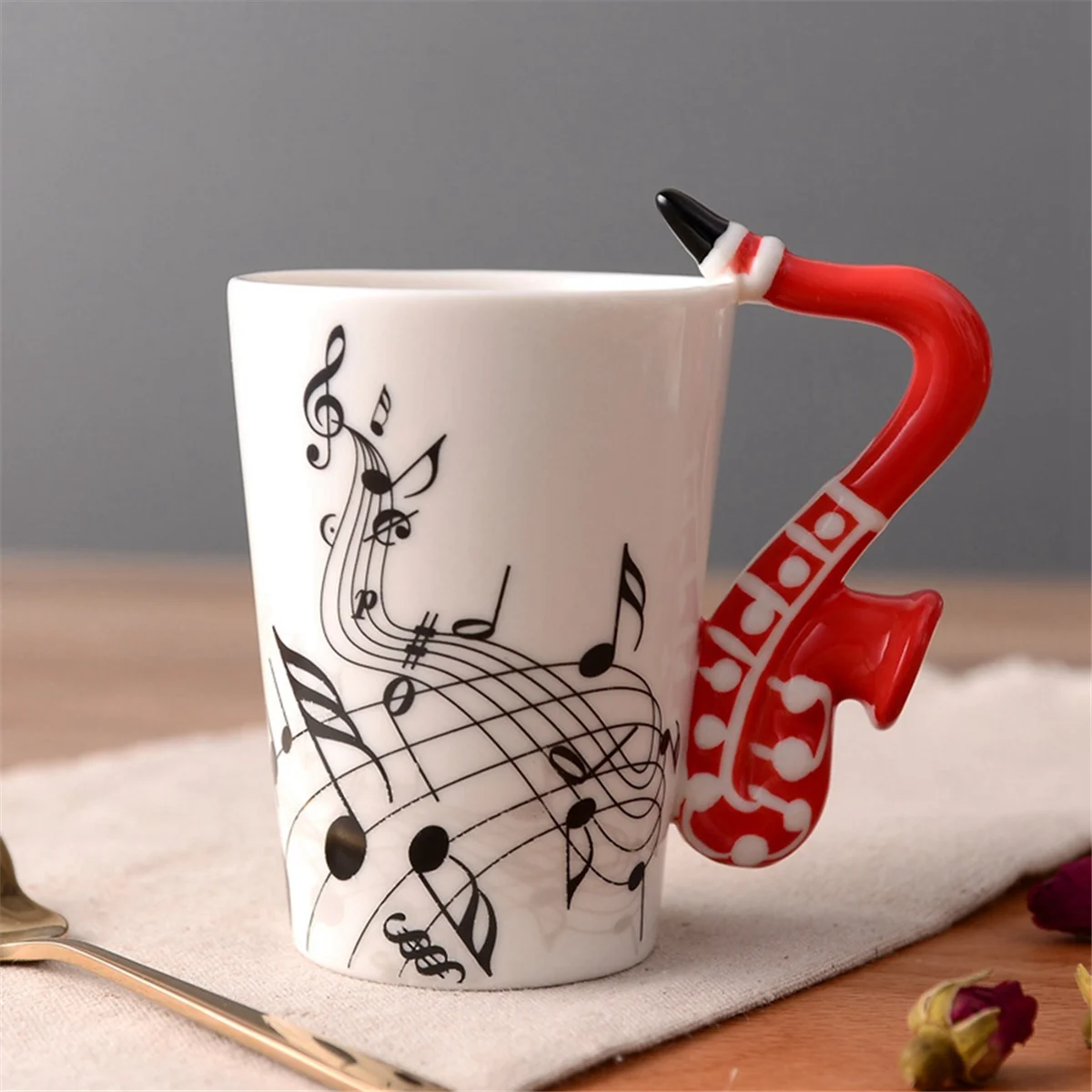 Tasse en céramique itude avec poignée, tasses à portée de lait mignonnes, cadeaux fantaisie, saxophone bleu, café et thé, 240ml