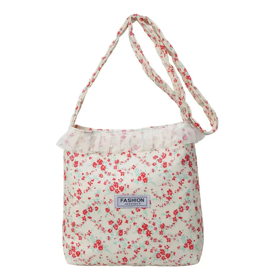 

Summer new trend flower canvas women's bag simple versatile casual shoulder bag niche ins fresh aesthetic design armpit bags