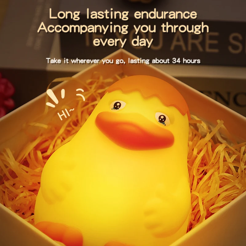 Cute Duck Night Light Warm Light Protect Eyes Long Lasting Bedside Decoration Comfortable Touch Charging Silicone Lamps