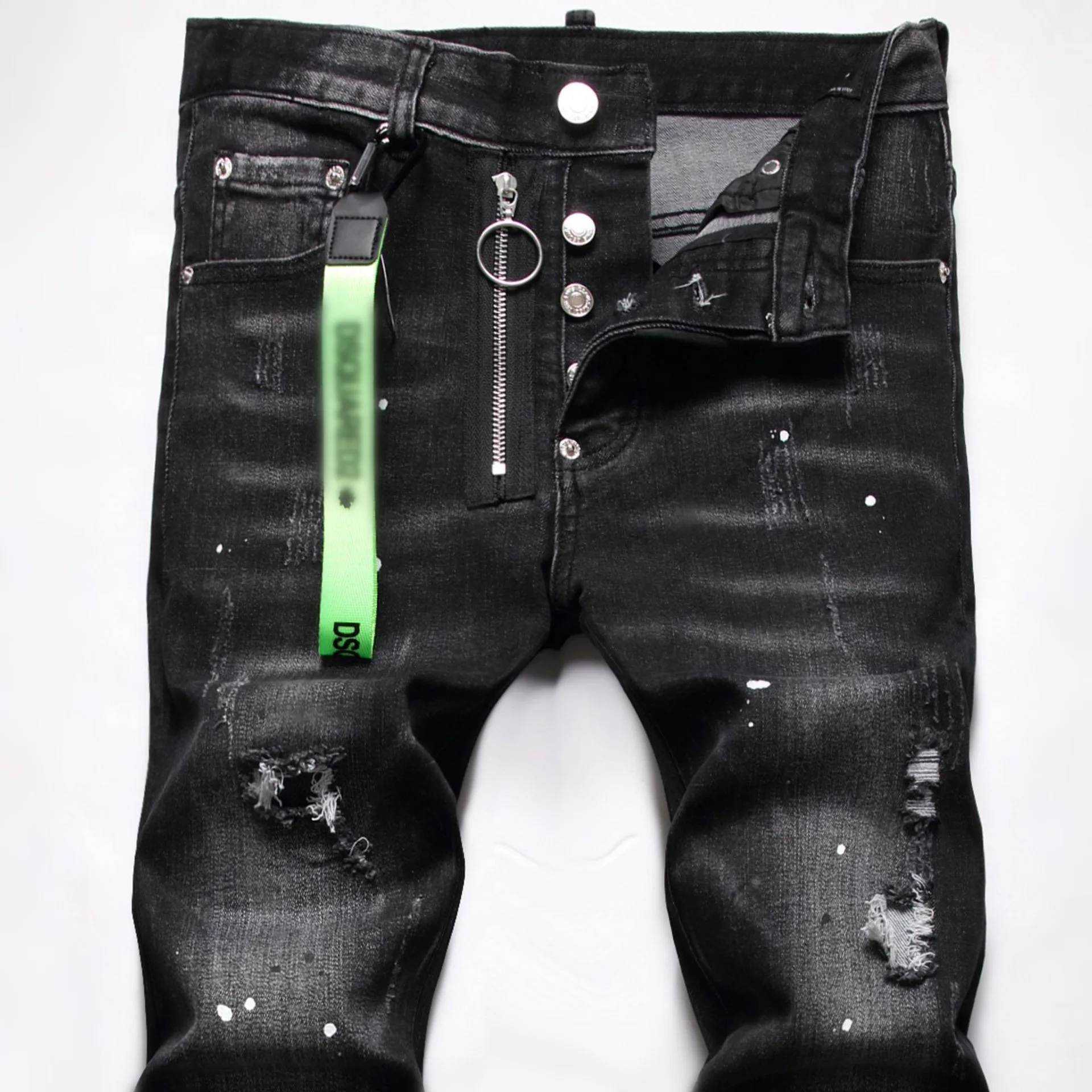 European and American D2 trendy men's jeans, men's personality with holes and scratches, trendy and fashionable pants, black pai