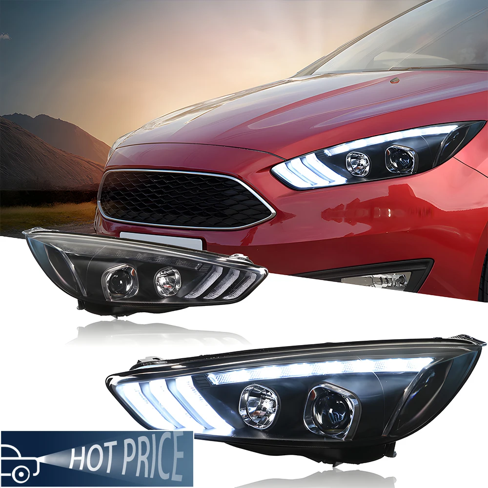 

Автомобильные фары для Ford Focus 2015-2018, светодиодные автомобильные фары в сборе, обновление в стиле Mustang, линзы проектора, аксессуары для инструментов