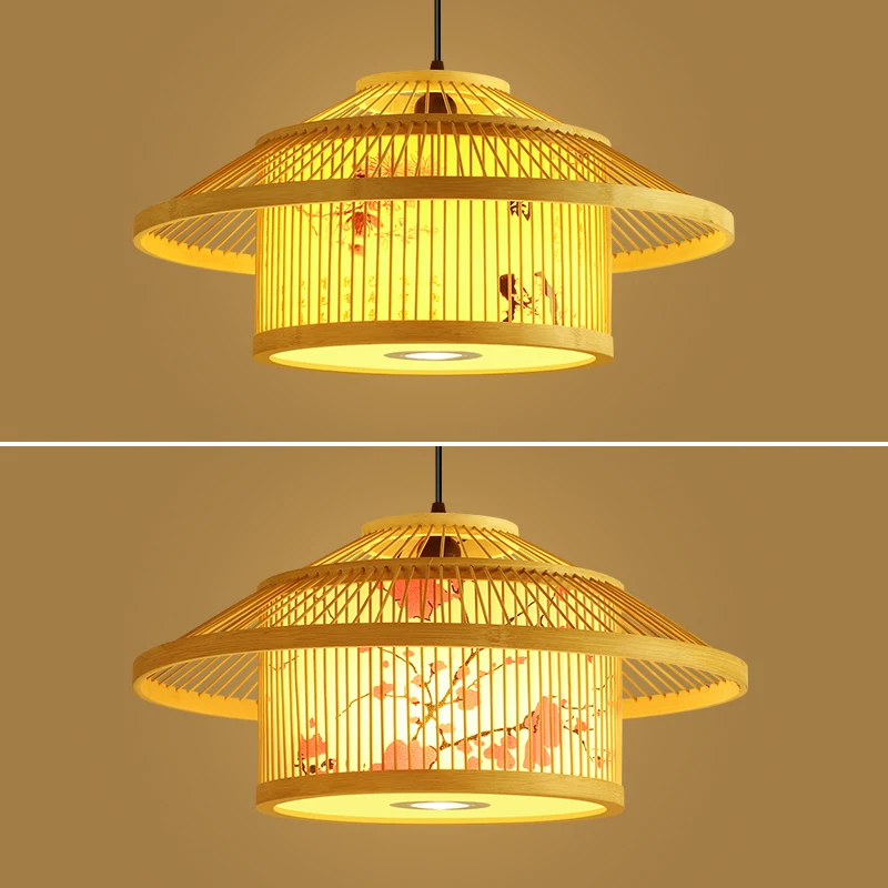

Bamboo chandelier Bamboo art lamp for hotel restaurant catering hot pot restaurant Zen Chinese lantern with spotlight