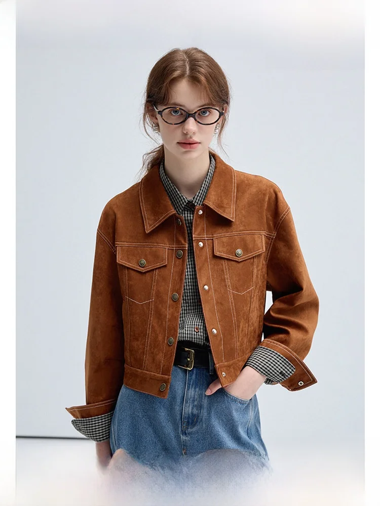 

Женская байкерская куртка VEGA CHANG с воротником-стойкой, укороченная, в стиле ретро, осенняя новинка 2025 года, модное прямое пальто для женщин