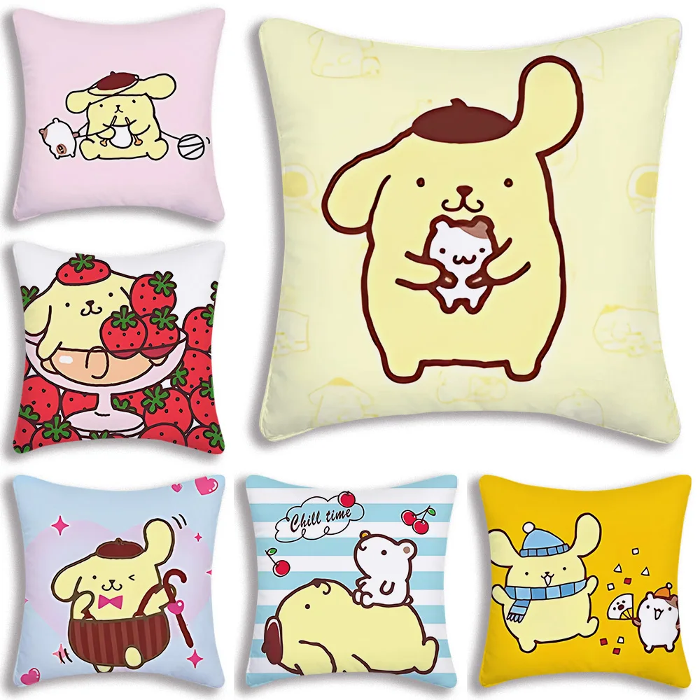 Kawaii Pompompurin Cartoon Pillow Covers Cartoon Sofa Decorative Home Double-sided Printing Short Plush Cute Cushion Cover