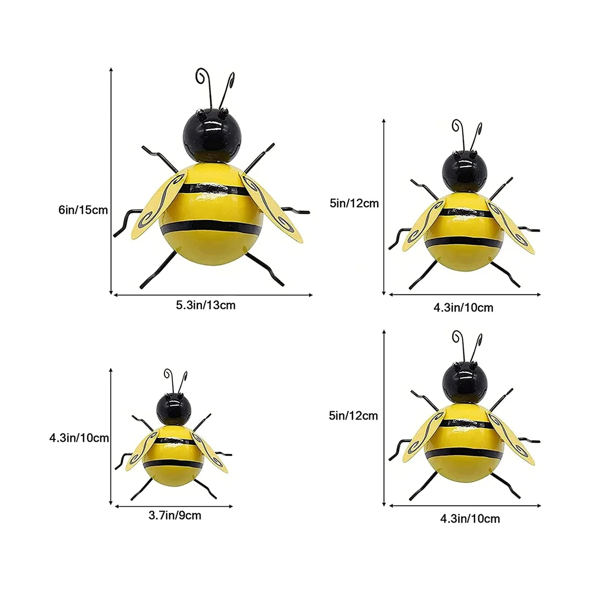 Metal Bee Wall Decor Outdoor Garden Fence Decor, 3D Bumble Bee Wall Art Decoration, Bee Wall Art Sculpture Hanging ,4PCS