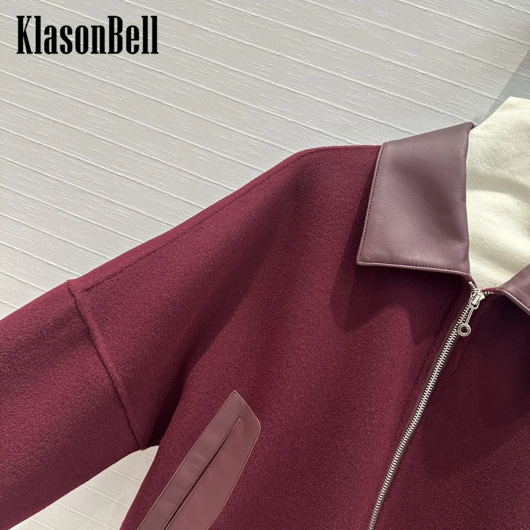 8.21 KlasonBell Women Clothes Lapel Pocket Spliced Sheepskin Jacket Elegant Comfortable Double-Sided Wool Cashmere Coat