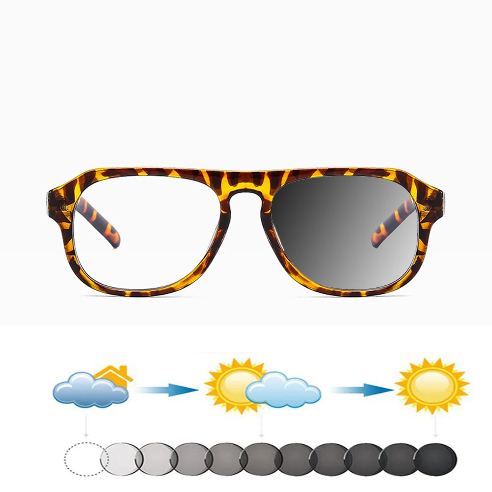 

Leopard print pilot Round Pilot Oversized Vintage Delicate Hinges Photochromic Reading Glasses +0.75 To +4