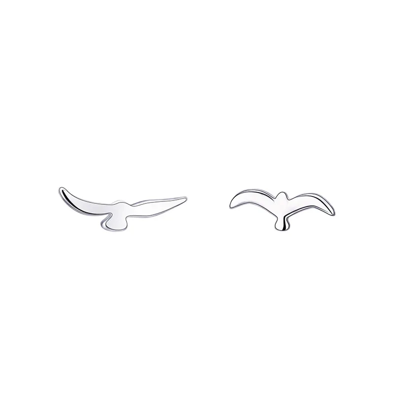 Pendientes asimétricos pequeños de gaviota, pendientes de plata 925 delicados y elegantes, joyería minimalista y versátil de pájaro