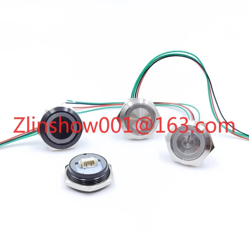 19mm Tri Color LED Stainless Steel Short Ultrathin Switch with Cable Waterproof Momentary Mini Black Metal Push Button Switches