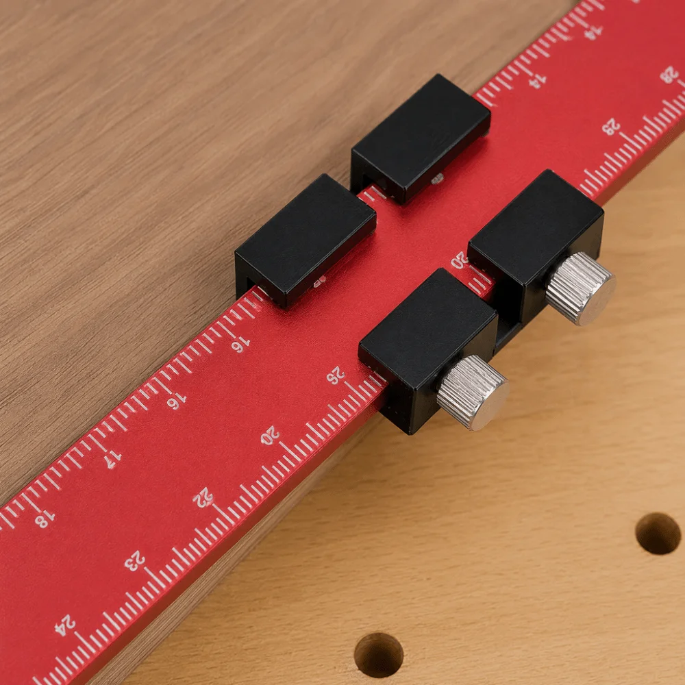 Anti-Slip Woodworking Scriber Gauge Inch and Metric Red Aluminum Alloy Ruler Slide Stop Measuring Marking Ruler For Carpenter