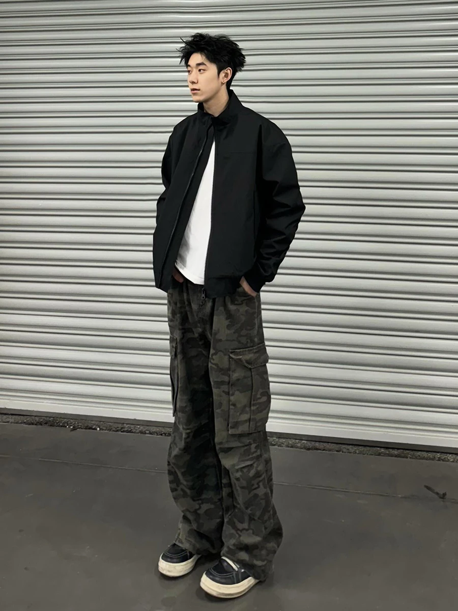 

Camouflage Work Pants Men's Spring Autumn Straight Leg Waed Large ket American Retro CleanFit Cool Sle Casual Trousers