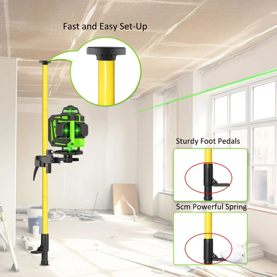 CLUBIONA 4M Telescopic Pole Extend Bracket Holder Support Stand Mount Ceiling Line Leveling Rod for 1/4\