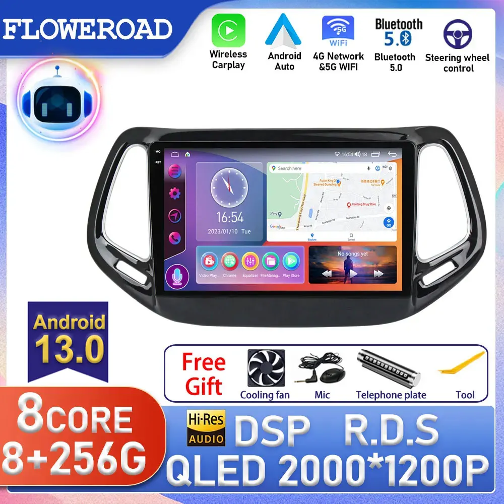 

Android 13 For Jeep Compass 2 2016 2017 2018 Car Radio Multimedia Player Navigation Carplay Stereo Monitor AM RDS IPS DSP 2 Din