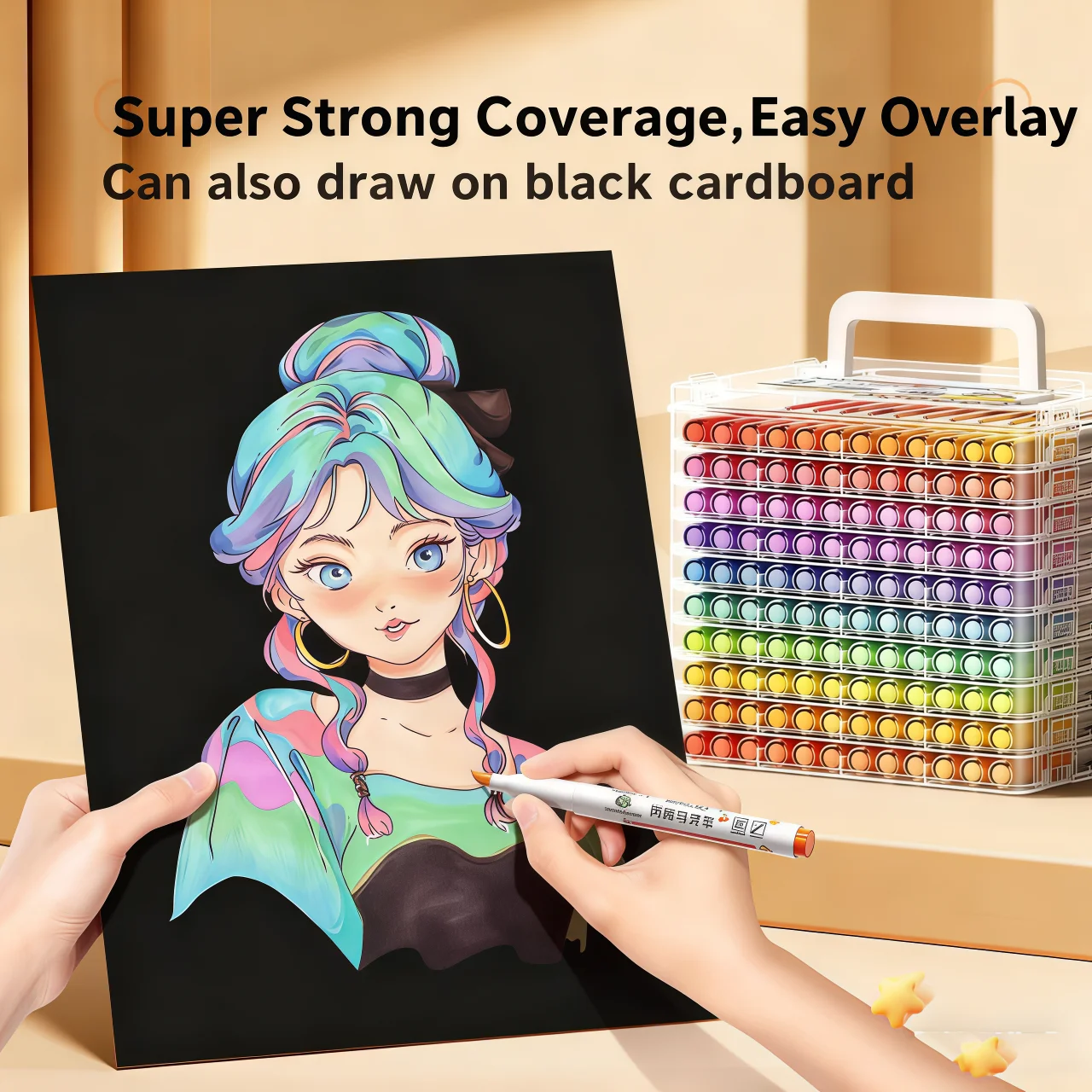 مجموعة أقلام تحديد فرشاة أكريليك ملونة 12/24/48/60/84 مع حافظة محمولة للحبر السائل مجموعة أقلام طلاء أكريليك للفن والحرف اليدوية #3