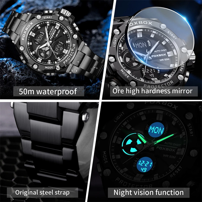 LIGE 2025 New Watch Top Brand Men Quartz Wristwatches Dual Display Watches Waterproof LED Gifts For Men Clock Relogio Masculino