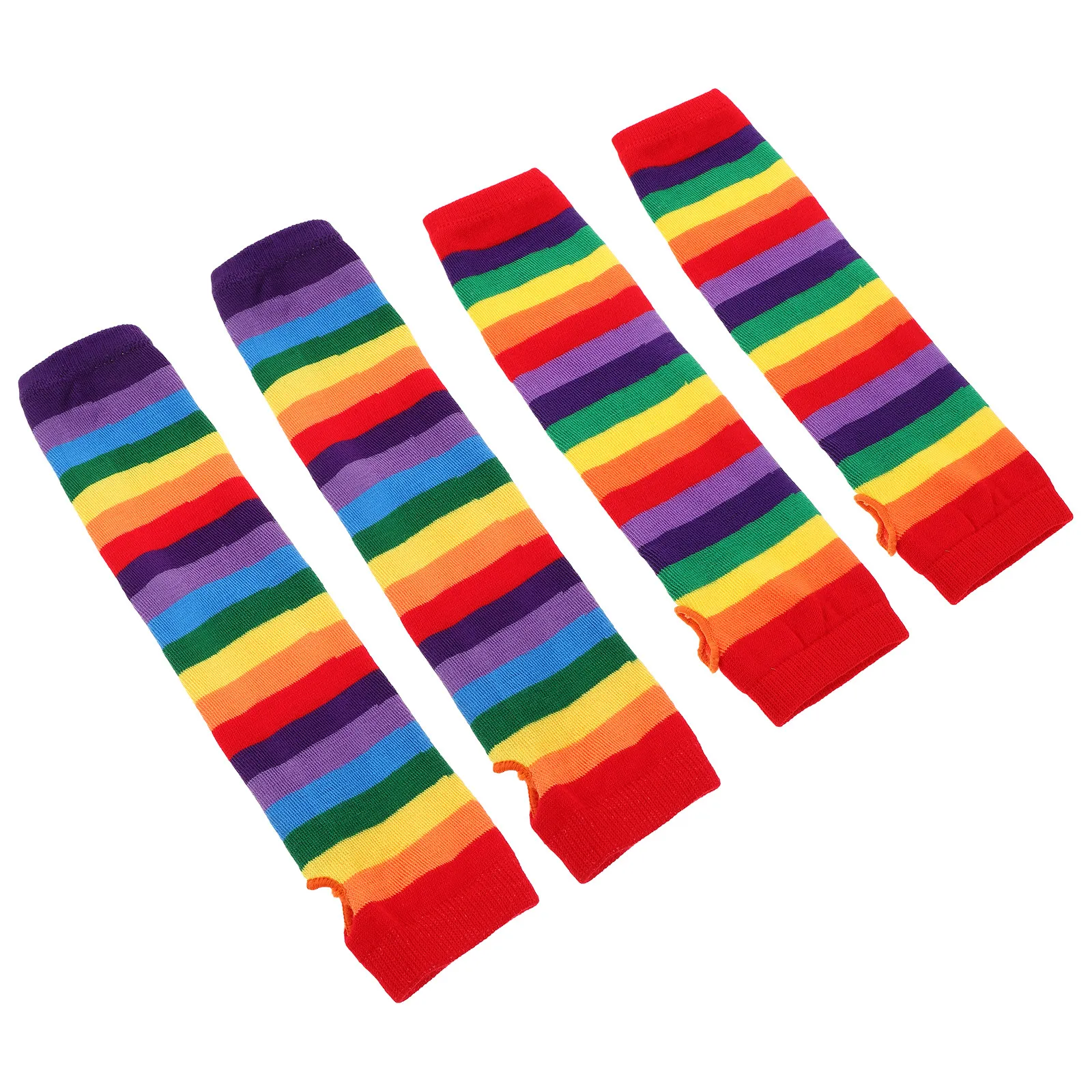 2Pairs Rainbow Striped Fingerless Gloves Soft Cloth Material Warm Comfortable for Women Party Winter Daily Wear Pride