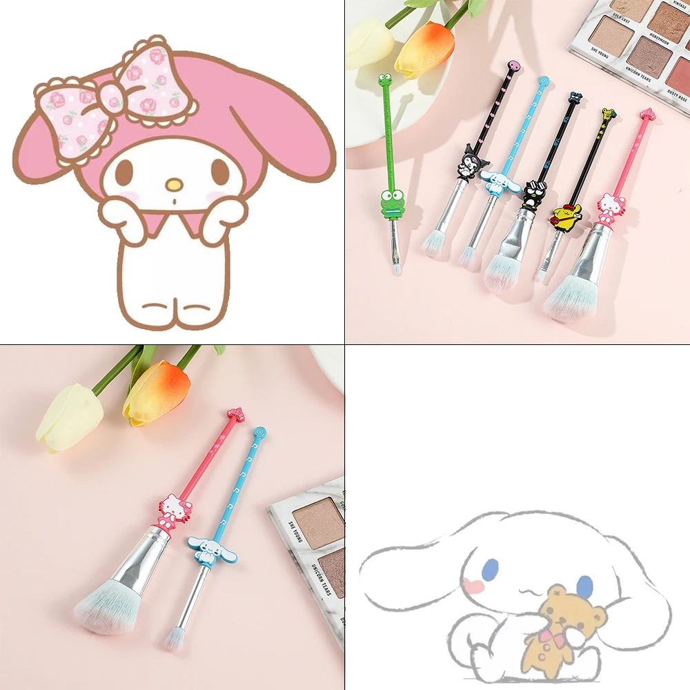 6pcs Hello Kitty Brushes Makeup Sanrio BADBADTZ MARU Cinnamoroll Kuromi Makeup Brush for Kids Kawaii Brochas Maquillaje