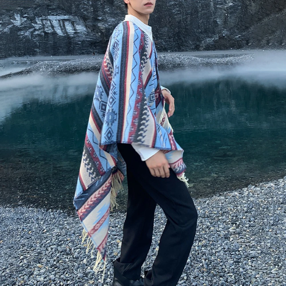 Mens Shawl Geometric Striped Imitation Cashmere Acrylic Scarf Fashion Travel Vacation Elegant All-Match Cape Scarf Unisex 2024