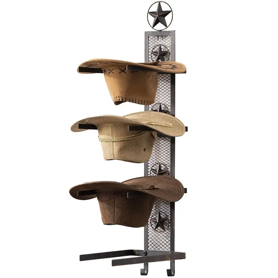 

Настенная вешалка для шляп, металлический держатель для 4 ковбойских шляп в форме звезды, вертикальная настенная подставка для шляп в стиле вестерн, декоративное настенное украшение в деревенском стиле