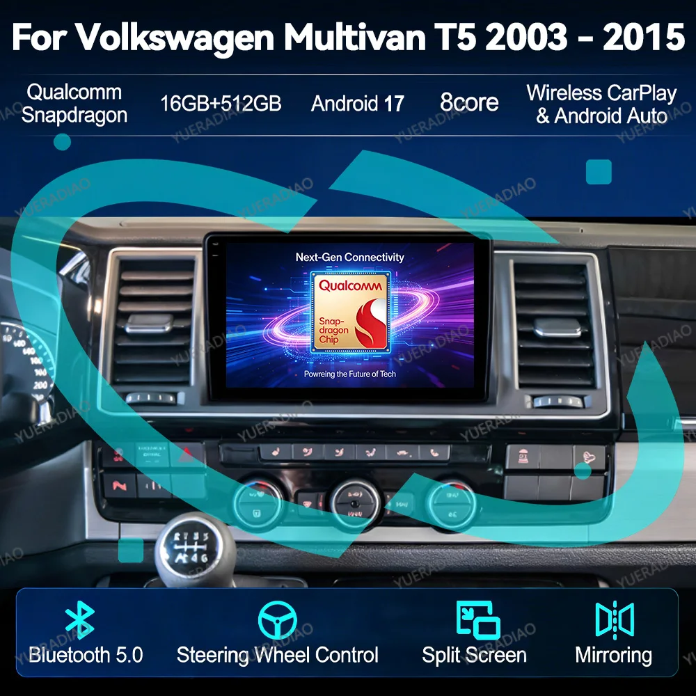 Android 17 Autoradio für Volkswagen Multivan T5 2003 - 2015 GPS NAVI Multimedia-Stereo-Videoplayer 4G LTE 5G WIFI Head Unit BT